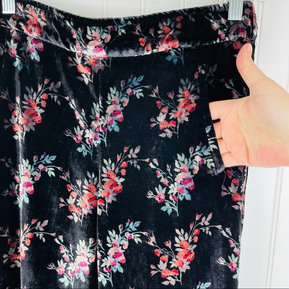 Zara Floral Velvet Black Pull On Trouser Pants Small - Picture 5 of 12